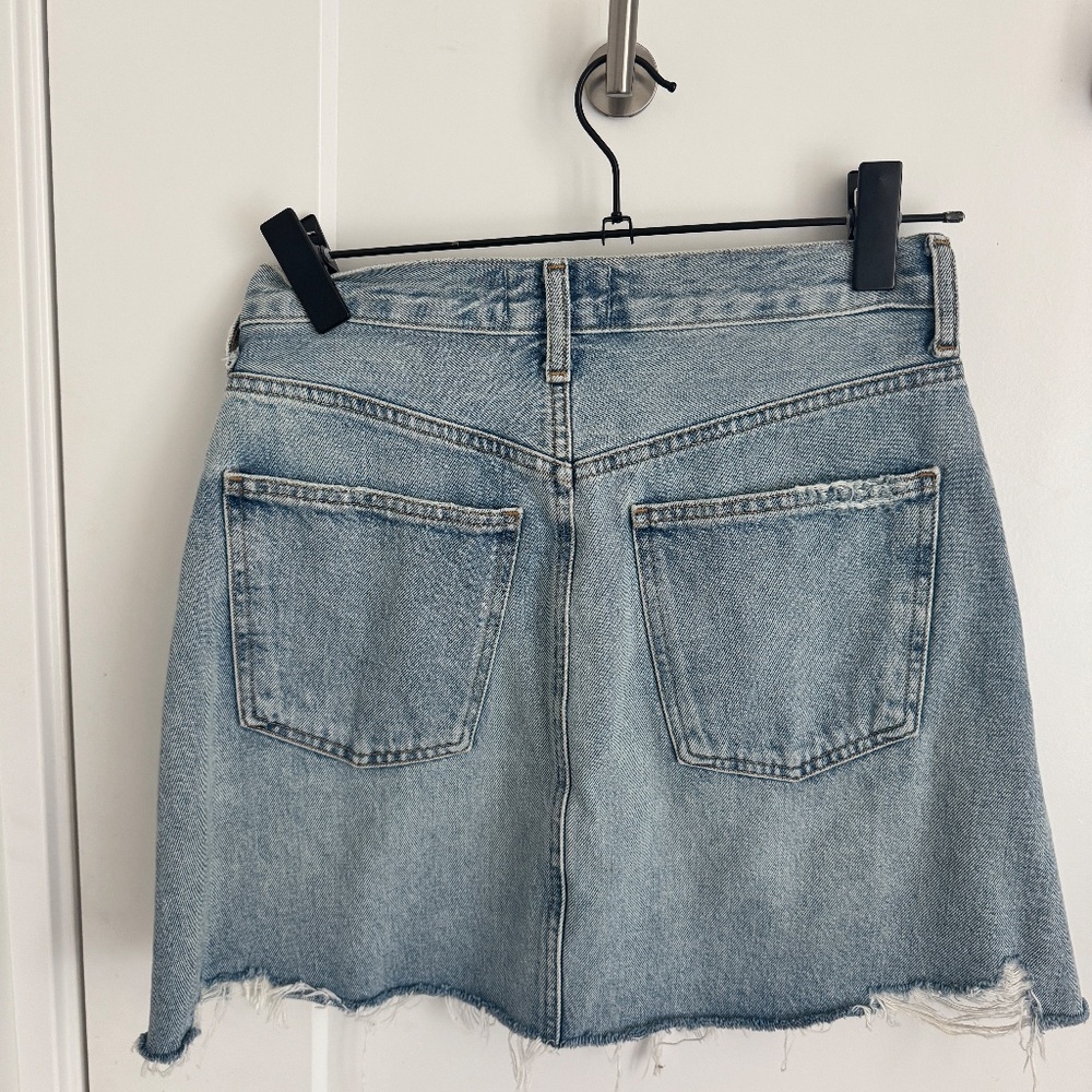 Agolde Criss Cross Buttonfly Distressed Denim Skirt Size 26 - Picture 7 of 9